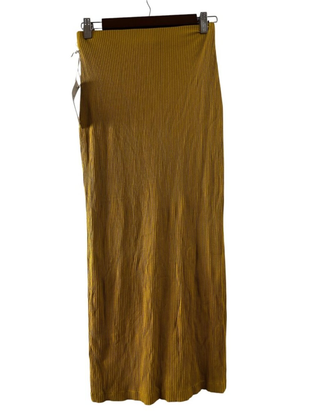 Stateside Siro Ribbed Maxi Skirt XS Women Mustard Side Slit Quiet Luxury USA